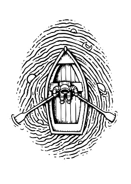 Astronaut rowing in a fingerprint sea