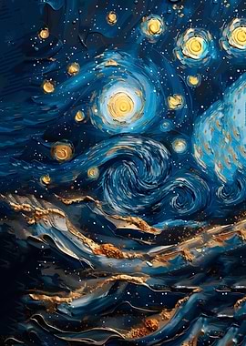 Starry Night Impasto Painting