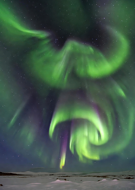 Aurora Borealis over Snowy Landscape
