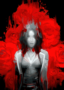 Woman with Red Roses