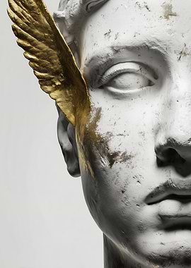 Golden Marble Wing Minimal Sculpture