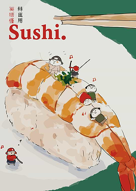 Cute Sushi Characters on Shrimp Nigiri
