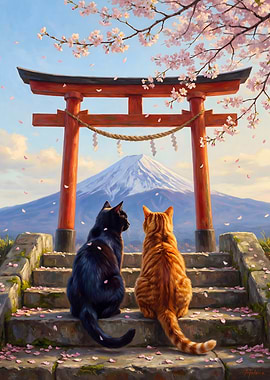 Cats at Mount Fuji Torii Gate