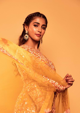 Pooja Hegde in Yellow Ethnic Wear