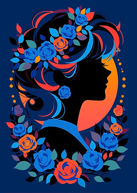 Silhouette of a woman with flowers
