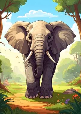 Elephant walking in a forest Illustration