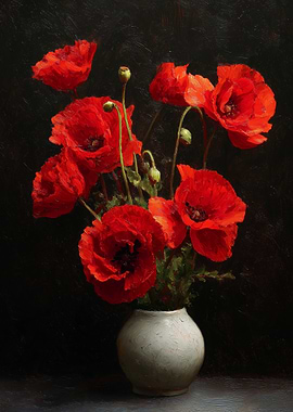 Vase of Red Poppies