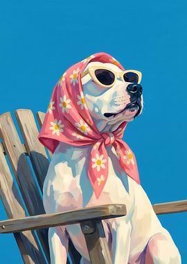 Dog in Sunglasses and Scarf on Chair