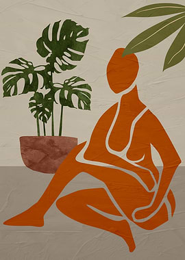 Abstract Woman and Plant Art