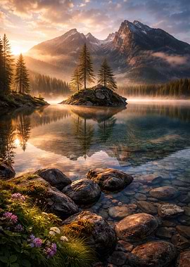 Misty Mountain Lake Sunrise