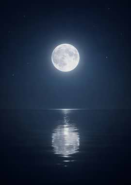 Full Moon Over Calm Ocean