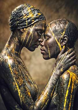 Golden Paint Female Couple Portrait