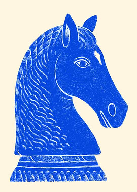 Blue Chess Knight Illustration
