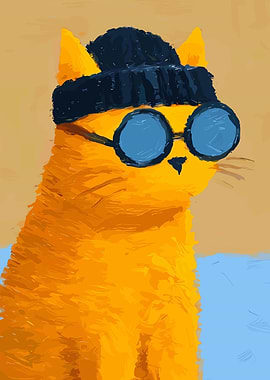 Orange Cat Wearing Beanie and Sunglasses
