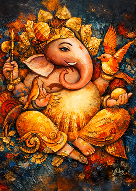 Ganesha with Birds and Ornate Details