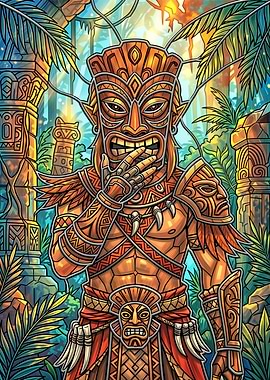 Tiki Warrior in Jungle Ruins