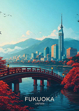 Fukuoka Cityscape with Bridge