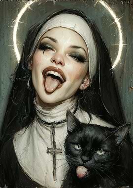 Gothic Nun with Black Cat