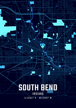 South Bend Indiana Midnight City Map