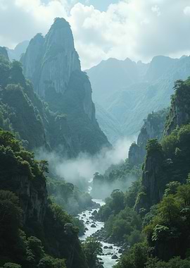 Misty Mountain River Valley