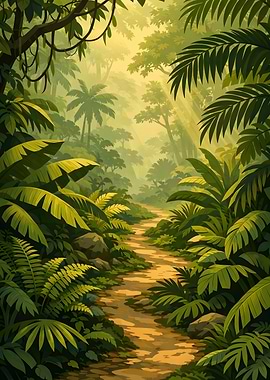 Jungle Path with Sunbeams