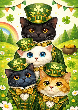 St. Patrick's Day Cats in Green Outfits