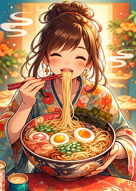 Anime Girl Eating Ramen