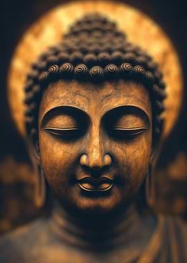 Serene Buddha Statue with Golden Halo