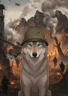 Wolf Soldier in War Zone