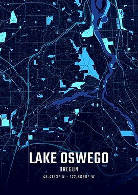 Lake Oswego Oregon Midnight City Map