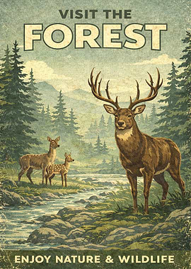 Visit the Forest Vintage Poster