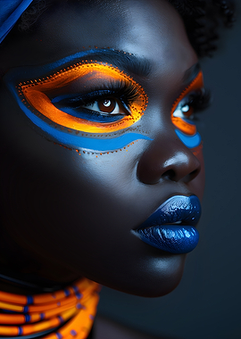Woman with Vibrant Blue and Orange Makeup