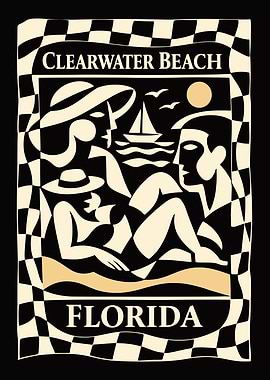Clearwater Beach Florida Retro Art