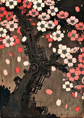Mechanical Tree with Cherry Blossoms