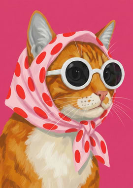 Stylish Cat with Scarf and Sunglasses