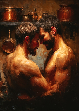 Warm Rustic Male Couple Embrace