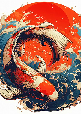 Koi Fish and Japanese Waves