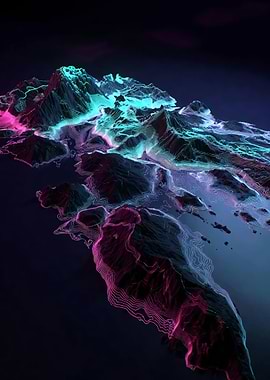 Neon Topographic Mountain Landscape
