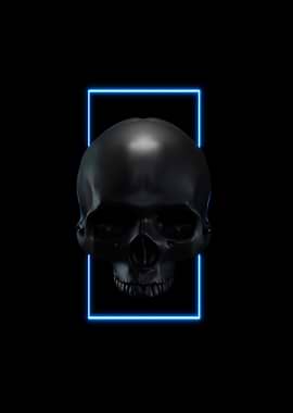 Black Skull with Neon Blue Frame