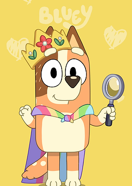 Bluey as a King with a Magnifying Glass