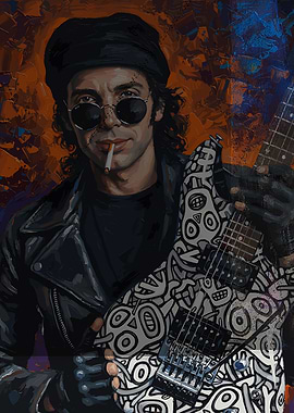 joe satriani with Guitar and Cigarette