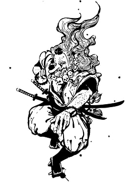 Samurai Warrior with Skulls and Swords