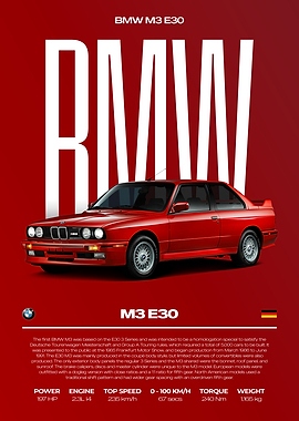 BMW M3 E30 Car Poster