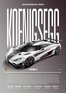 Koenigsegg One:1 Supercar Car Poster
