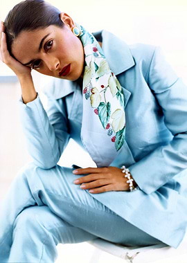 Woman in Blue Suit with Scarf