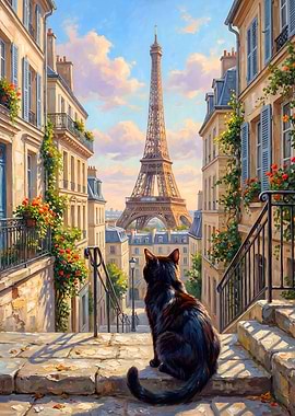 Black Cat Eiffel Tower in Paris
