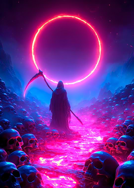 Grim Reaper in a Skull Landscape