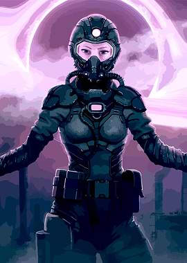 Sci-fi soldier with gas mask