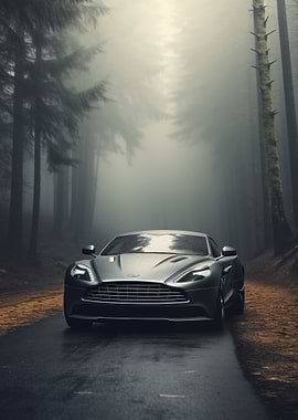 Luxury car in a foggy forest