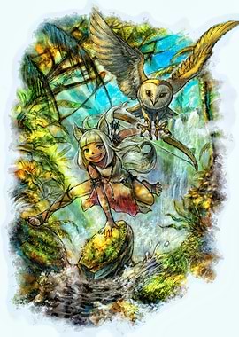 Anime Girl with Owl in Jungle